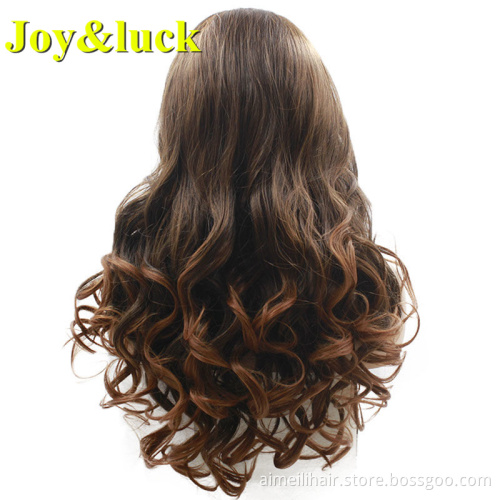 Wholesale Price Lacefront Wigs For Women Daily Life Natural Curly Fashion Hair Deep Wave Long  Brown Ombre Blonde Synthetic Wig